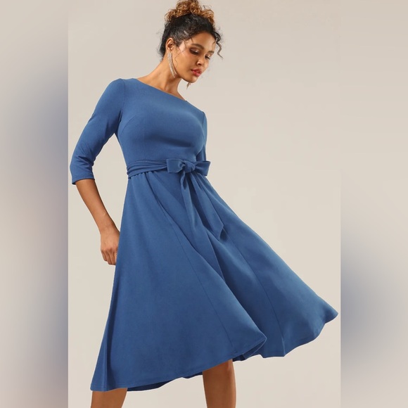 NEW Dress Tells Elegant 3/4 Sleeve A-Line Blue Vintage Style Cocktail Dress 2XL - Picture 1 of 12